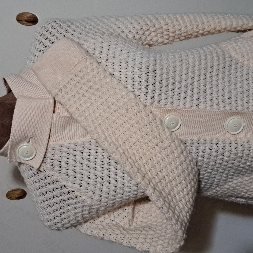 B64 GAP Cream Knit Cardigan Sz Sm Soft Wool Ribbed Hems Button Collar Pokets - Picture 4 of 11